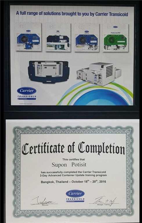 Carrier Transicold Certificate